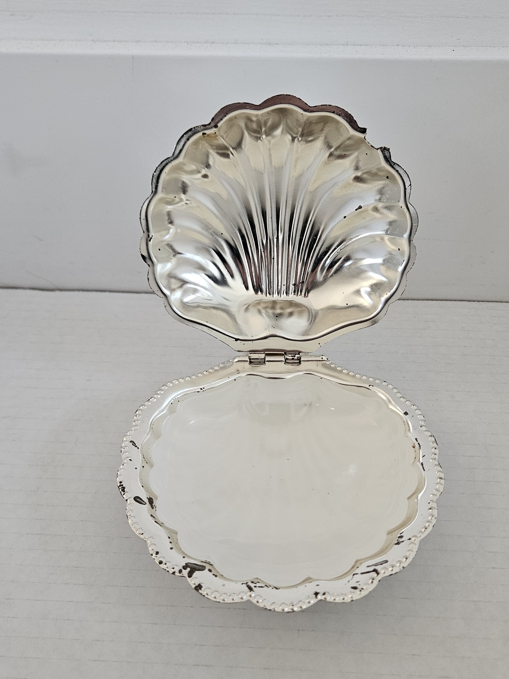 Vintage English Silverplate Clam Shell Trinket Dish, Mid-Century Shell Butter